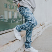 Washed statement diamond print straight-leg jeans