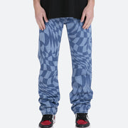 Washed statement diamond print straight-leg jeans