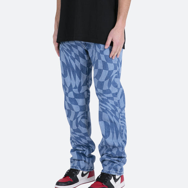 Washed statement diamond print straight-leg jeans
