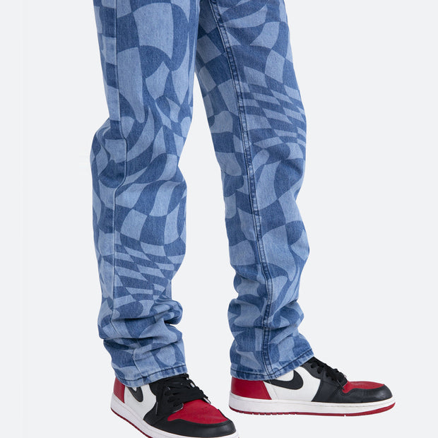 Washed statement diamond print straight-leg jeans
