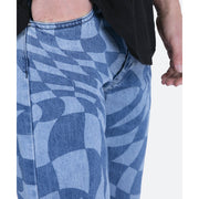 Washed statement diamond print straight-leg jeans