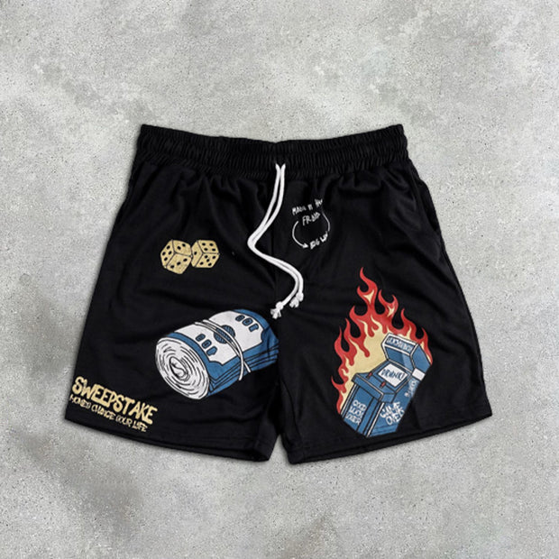 graphic print elastic shorts