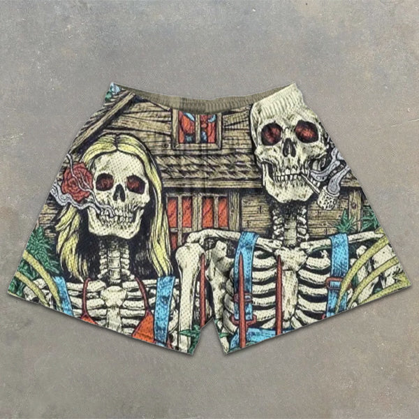 Skull all over graphic print elastic shorts