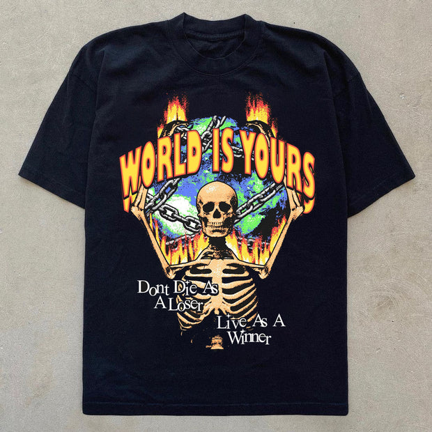 Casual Skull Print Crew Neck Loose T-Shirt