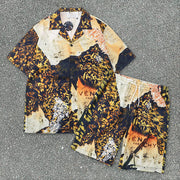 Trendy Leopard Print Loose Short Sleeve Shirt Suit