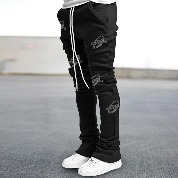 Street print retro style slim fit flared trousers