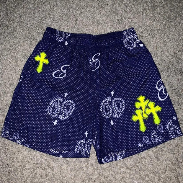 Cross-print sports retro shorts