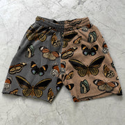 Contrast stitching butterfly print retro casual shorts