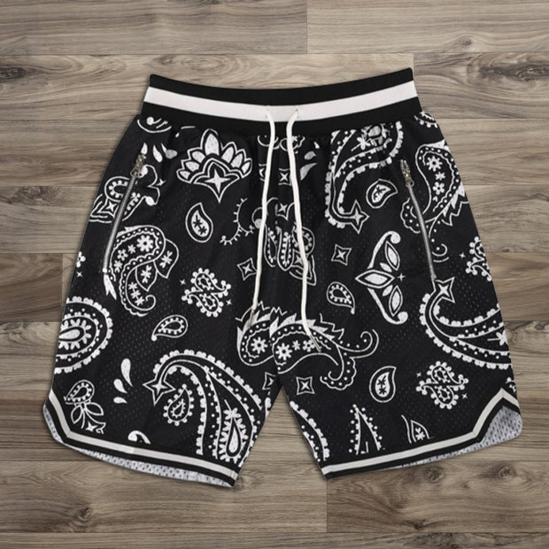 Paisley Print Contrast Elastic Shorts