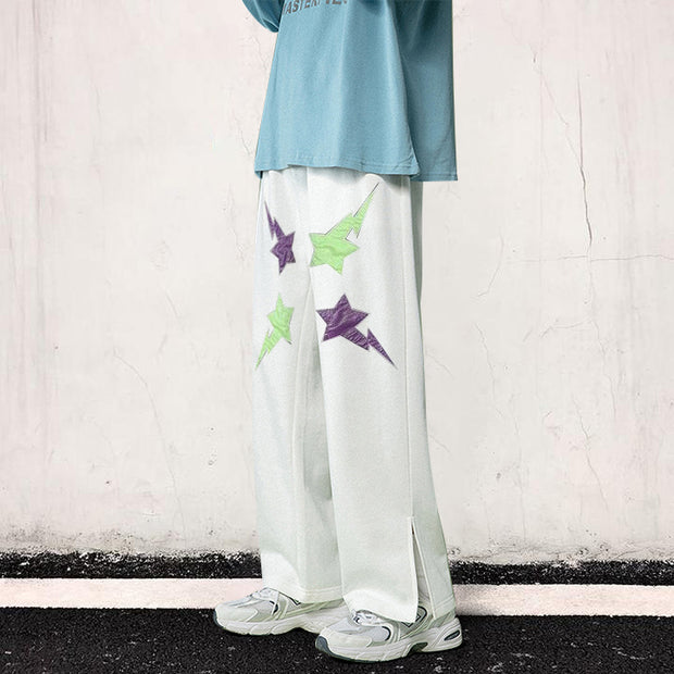 Street color contrast hip-hop print split trousers