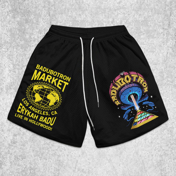 street-pattern mesh shorts