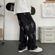 Black pants men's trend ins tide brand street retro cross full print casual pants cool trousers men and women trend