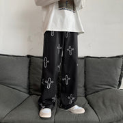 Black pants men's trend ins tide brand street retro cross full print casual pants cool trousers men and women trend