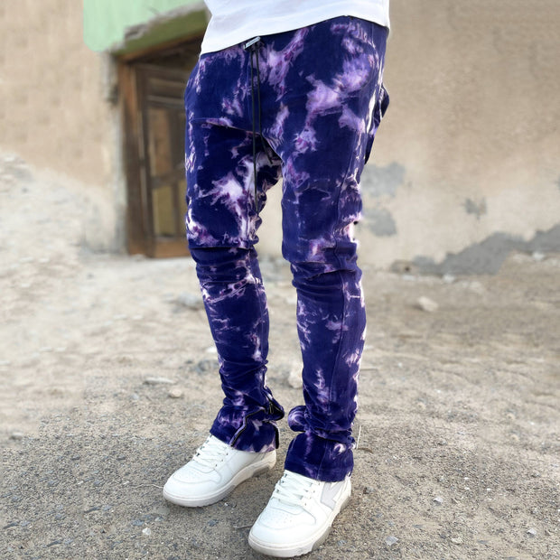 Tie-dye art print split design casual overalls