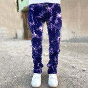 Tie-dye art print split design casual overalls