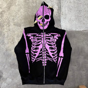 Personalized skull print long sleeve zip hoodie