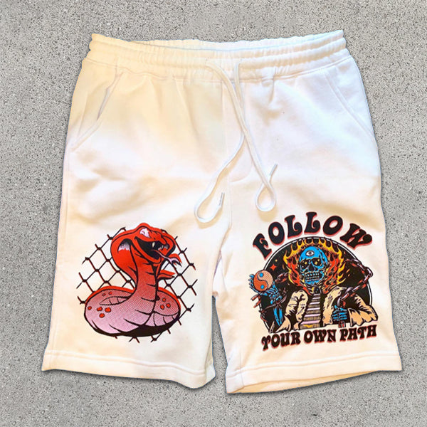 Skull Snake Graphic Print Elastic Shorts