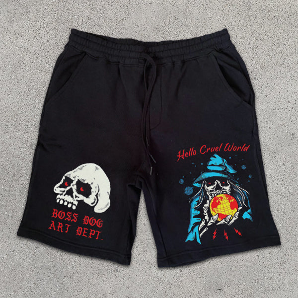 Skull Graphic Print Elastic Shorts