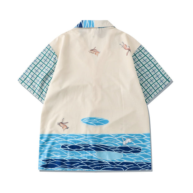 Casual Printing Cartoon Digital Loose Short Sleeve Shirt Shorts Set