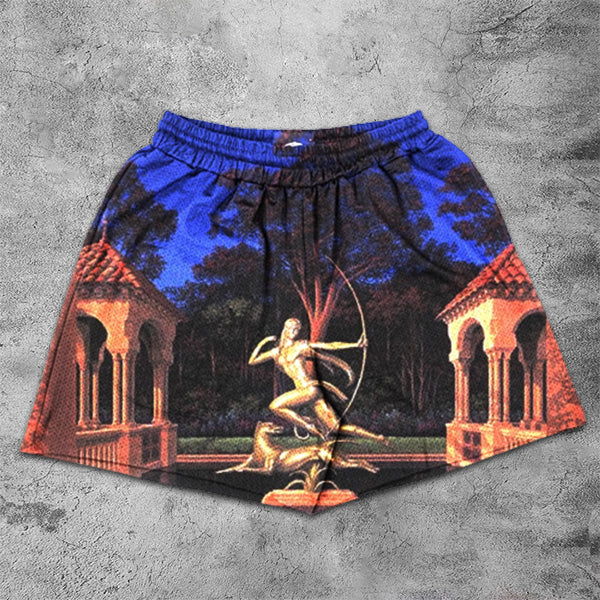 graphic allover elastic shorts
