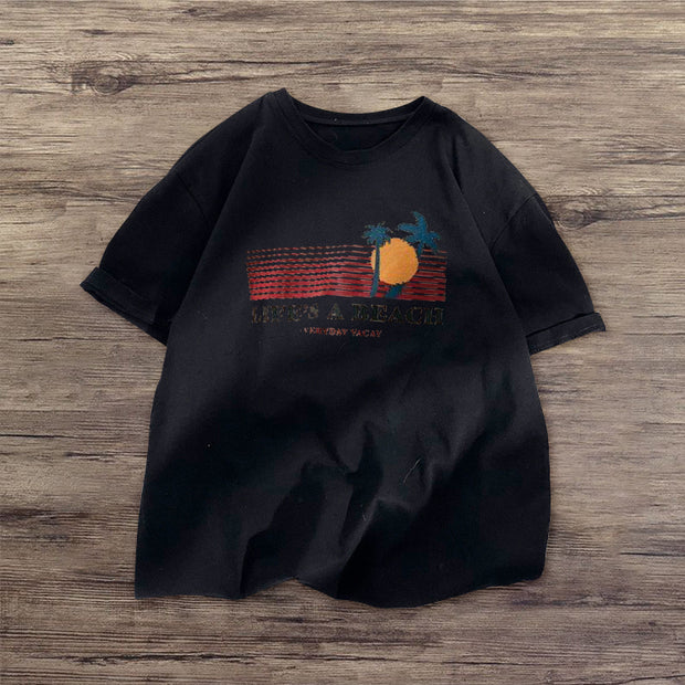 Hawaiian coconut tree print street short-sleeved T-shirt