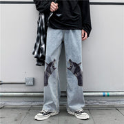 Personalized print street fashion denim trousers