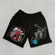 Skull Graphic Print Elastic Shorts