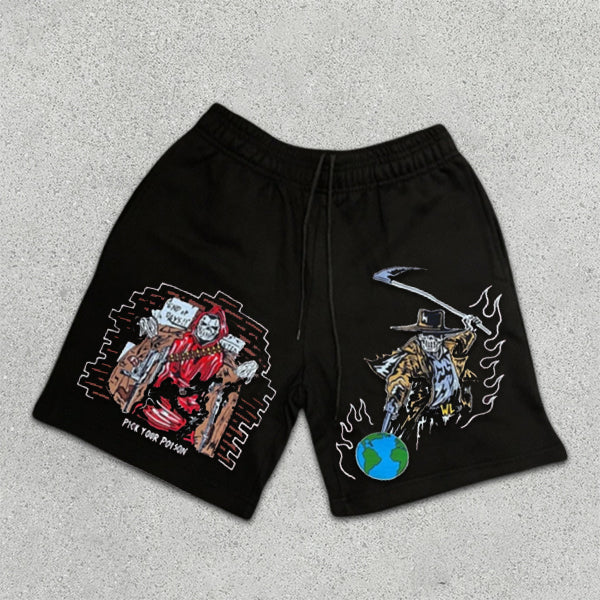 Skull Graphic Print Elastic Shorts