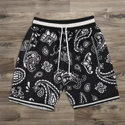 Paisley Print Contrast Elastic Shorts