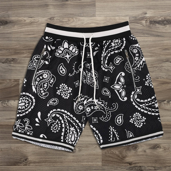 Paisley Print Contrast Elastic Shorts