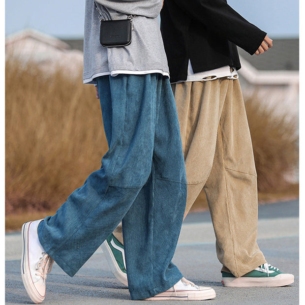 Straight drop feeling corduroy casual pants loose trousers