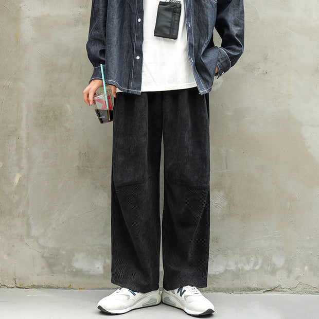 Straight drop feeling corduroy casual pants loose trousers