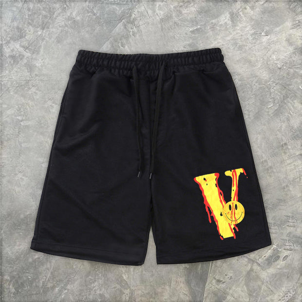Personalized smiley print elastic waist shorts