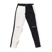 Asymmetric colorblock shredded straight zip jeans