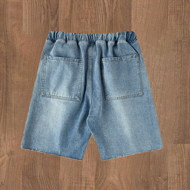 Personalized street print denim shorts