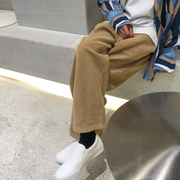 Corduroy straight loose wide leg pants trend