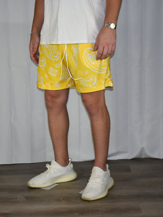 Stylish Street Style Cashew Flower Print Mesh Shorts