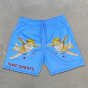 Cupid Graphic Print Elastic Shorts