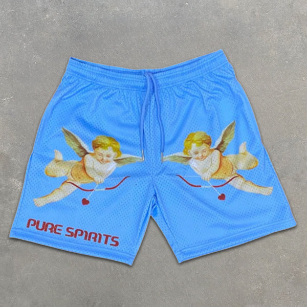 Cupid Graphic Print Elastic Shorts