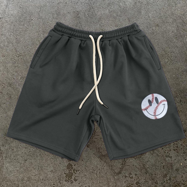 Retro Fashion Smiley Print Casual Shorts
