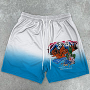 Trendy Retro Contrast Gradient Sports Shorts
