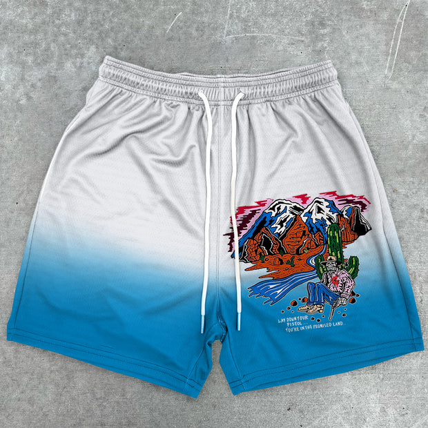 Trendy Retro Contrast Gradient Sports Shorts