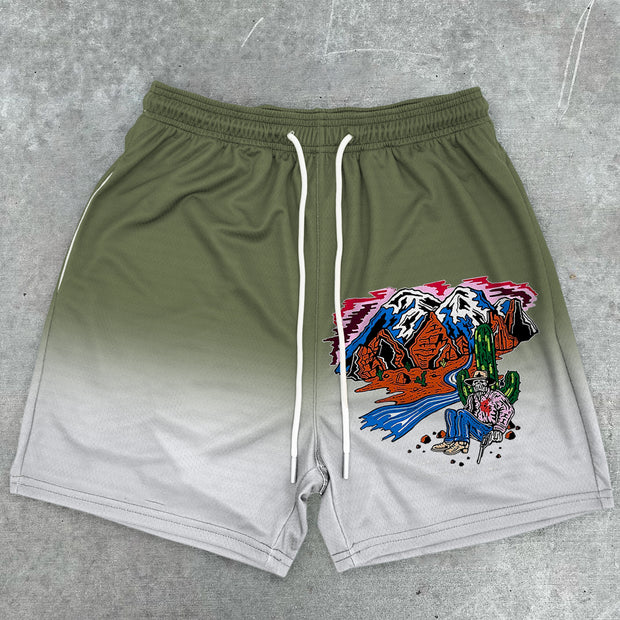 Trendy Retro Contrast Gradient Sports Shorts