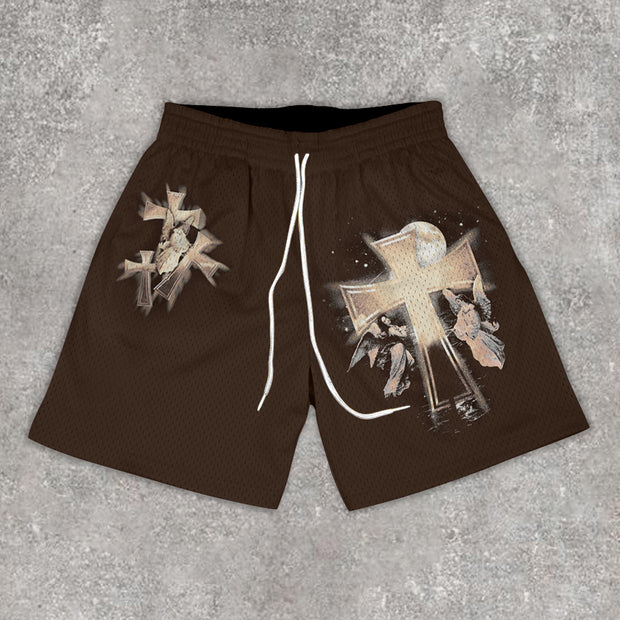 Slouchy cross print street shorts