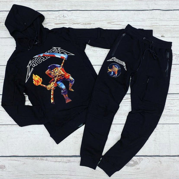 Fashion print oversized hoodie set