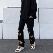 Street butterfly print duplex denim trousers