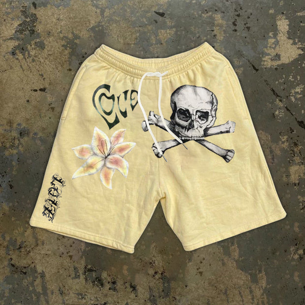 Skull fashion retro street style print shorts