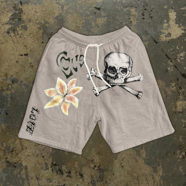 Skull fashion retro street style print shorts