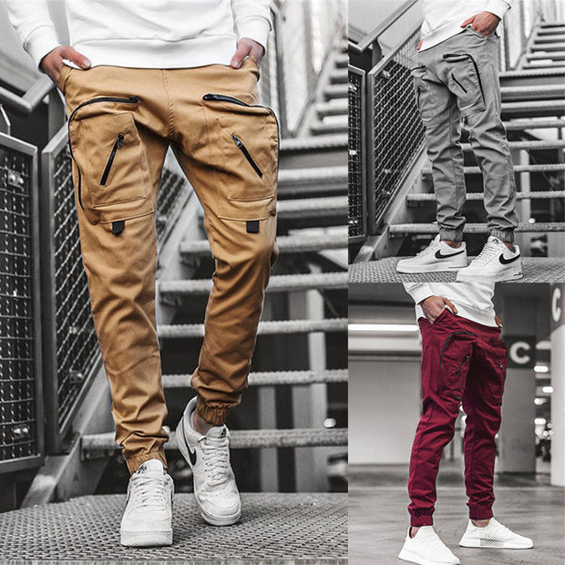 Multi-pocket zipper slacks workwear sports trousers