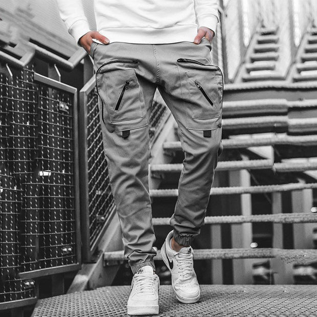 Multi-pocket zipper slacks workwear sports trousers